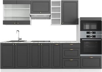 Vicco Mueble De Cocina Fame-line, Antracita Casa De Campo/blanco, 280 Cm Sin Encimera