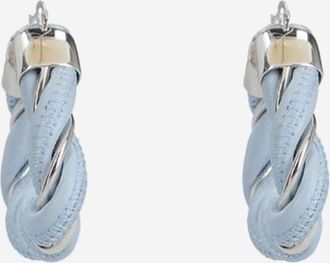 Bottega Veneta Womens Hoop Earrings Silver & Lambskin Bubble