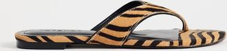 Topshop Sisi - Sandali infradito bassi in vera pelle con stampa tigrata-Marrone