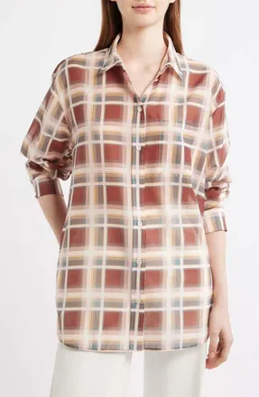 Frame Denim The Plaid Boy Shirt in Silver Peony Multi at Nordstrom, Size X-Small