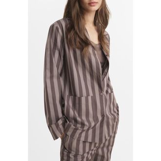 Mango Stripe Cotton Pajama Top in Brown at Nordstrom, Size Large