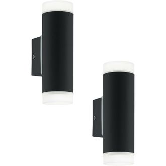 Loops 2 PACK IP44 Outdoor Wall Light Black Up & Down Light 2x 5W GU10 Porch Lamp