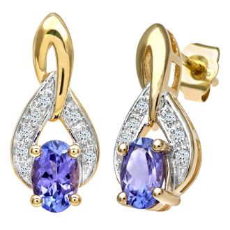 Diamant L'éternel Womens 9ct Yellow Gold Tanzanite and Diamond Drop Earring - One Size