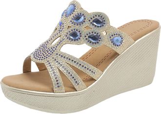 Generic Womens Mules with Heel Pumps Womens with Rhinestone Wedge Sandals High Heels Platform Sandals Glitter Slippers Slides Peep Toe Summer Shoes Slippers N