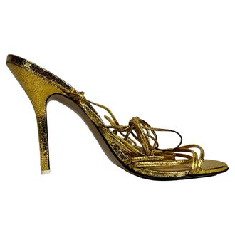 The Attico Crystal Ball Embellished Strappy Sandal Heels in Gold Leather