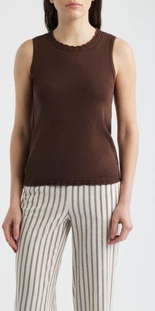 Anne Klein Scallop Trim Sleeveless Sweater in Dark Chocolate at Nordstrom, Size X-Small