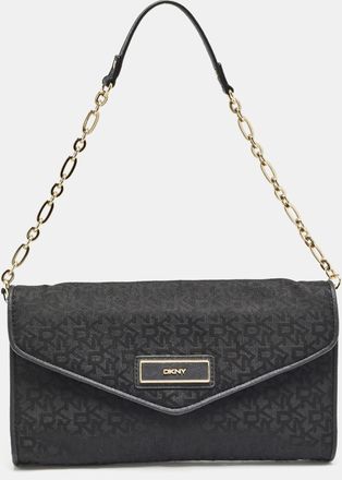 DKNY Dkny Black Monogram Canvas And Leather Envelope Flap Shoulder Bag