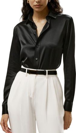 LilySilk Tailored Button Down Silk Shirt in Black at Nordstrom, Size 12