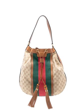 Gucci 2016-2025 GG Canvas Web Rania Drawstring hobo bag - Brown