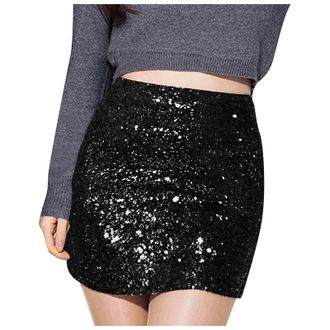 Generic Sequin Skirt for Women Glitter Skirt Sparkly Mini Skirt Party Concerts Night Out Outfit Sexy Midi Skirt 80s Fancy Dress
