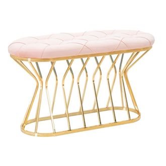 Mauro Ferretti Banco de tela rosa con estructura dorada cm 91x38x52