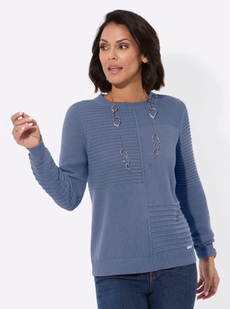 Casual Looks Strickpullover CASUAL LOOKS Pullover, Damen, Gr. 36, blau (taubenblau), 50% Baumwolle, 50% Polyacryl, unifarben, Pullover Strickpullover