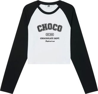 Chocoolate T-shirt crop con maniche raglan - Bianco