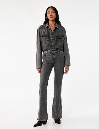 Koton BROEKEN Grijze Spijkerbroeken Normale Taille Flared Slanke Pasvorm