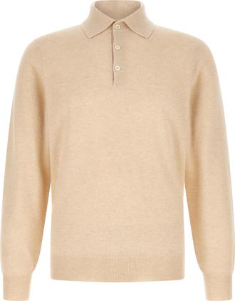 Brunello Cucinelli Beige Cashmere Polo Mens Shirt