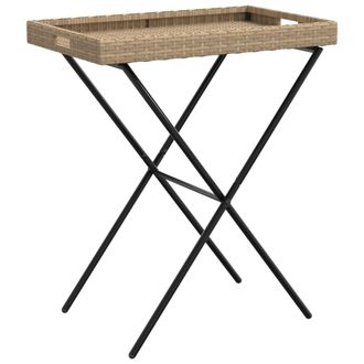 vidaXL Mesa Con Bandeja Plegable Rat&aacute;n Sint&eacute;tico Beige 65x40x75 Cm Vidaxl