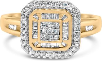 House of Brilliance 10K Yellow Gold 1/2 Cttw Diamond Square Cluster Cocktail Ring