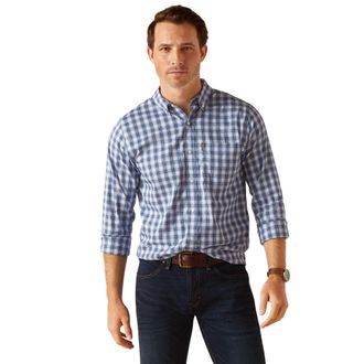 Ariat Mens Two24 Napa Shirt Long Sleeve in Ice Blue Plaid, Size Small, by Ariat