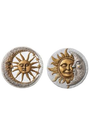 Glitzhome Set of 2 Cement Sun and Moon Textured Stepping Stones in Gold at Nordstrom, Size Medium