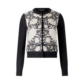 Roberto Cavalli Cardigans, female, Black, Size: 2XS Silk-Blend Cardigan With Flowers