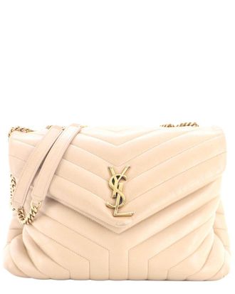 Saint Laurent Beige Matelasse Chevron Leather Loulou Shoulder Bag Medium (Authentic Pre-Loved)