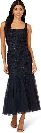 Adrianna Papell Womens Sleeveless Bead Godet Dress - Blue - Size 14 UK