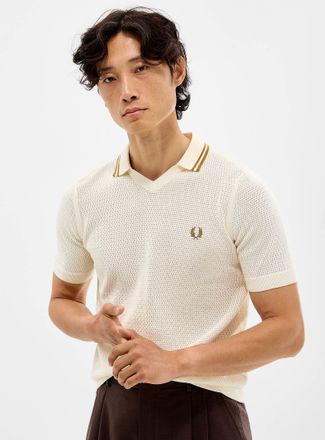 Fred Perry Mens Openwork-knit Johnny-collar Polo Shirt