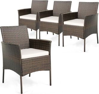 Costway 4 Sillones Jardin Exterior De Rat&aacute;n, Silla Jardin Exterior Con Cojines Extra&iacute;bles, Reposabrazos Curvos, Estructura De Metal Resistente, Butacas Jardin