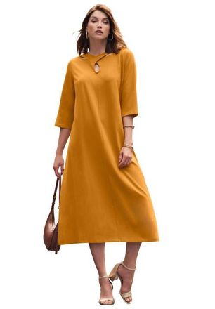 Jessica London Keyhole A-Line T-Shirt Dress in Rich Gold at Nordstrom, Size Medium