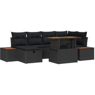 vidaXL Conjunto De Sof&aacute; De Jard&iacute;n 7 Pcs Negro Rat&aacute;n Sint&eacute;tico
