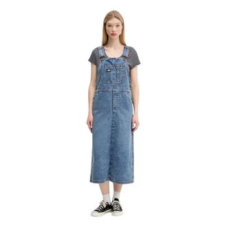 Dickies Lange Overall Jurk - Dames - Jurken - Blauw - Maat: XS Katoen