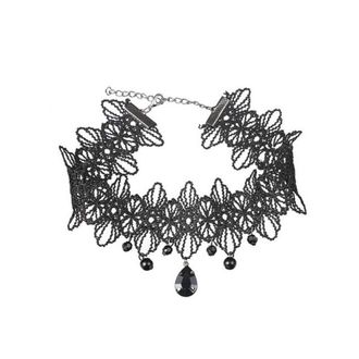 Generic Women Choker Necklaces Gothic Black Hallow Lace Pendant Necklace Adjustable Tattoo Choker