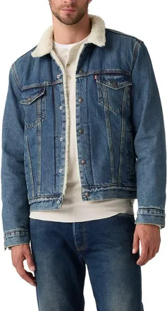 Levi's Type III Fleece Lined Denim Trucker Jacket in In The Morning Sherpa Trucker at Nordstrom, Size Small