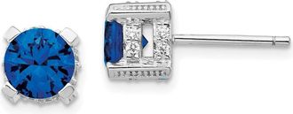 Diamond2Deal Sterling Silver Rhodium-plated Lab Created Dark Blue Spinel and White CZ Stud Earrings