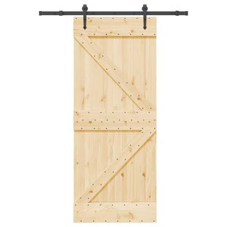 Berkfield Home Sliding Door with Hardware Set 85x210 cm Solid Wood Pine in Brown