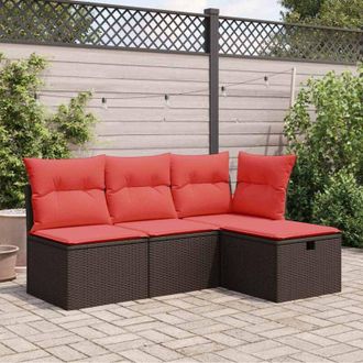 vidaXL Sgabello da giardino con cuscino marrone 55x55x37 cm in polyrattan - Vidaxl
