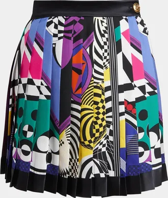 Versace Printed Silk Twill Pleated Mini Skirt