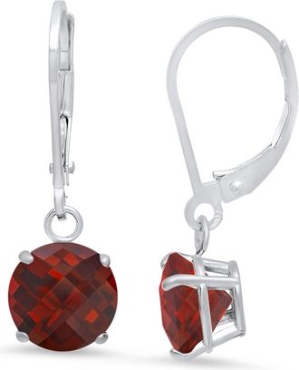 MAX + STONE Sterling Silver Round Checkerboard Cut Gemstone Leverback Earrings (8mm)