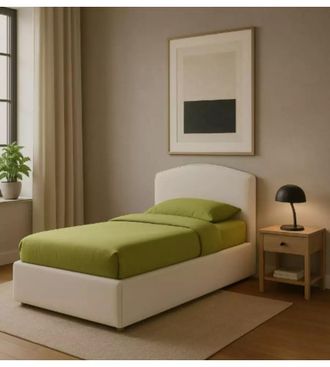 OEM Letto Singolo Con Contenitore moon Rivestito In Ecopelle Bianco 90x190 Cm