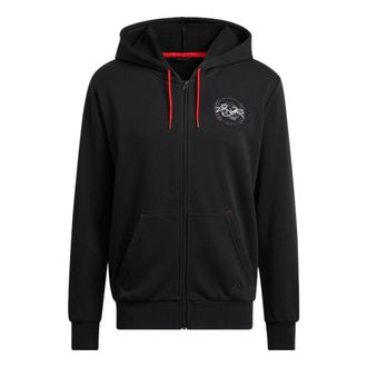 adidas Sleeve Side Alphabet Basketball Sports Hooded Jacket Mens Black HH8945