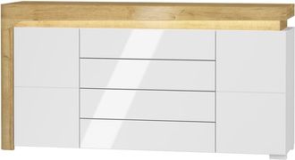 Petits Meubles Aparador 2 puertas 4 cajones con LED estratificado Blanco marrón