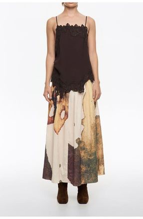 Bimba & Lola Pleated A-Line Midi Skirt in Abstract Light Yellow at Nordstrom, Size 38