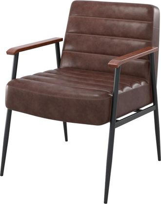 Rendez-Vous D&eacute;co Sill&oacute;n De Cuero Marr&oacute;n Y Metal Negro - Hugues