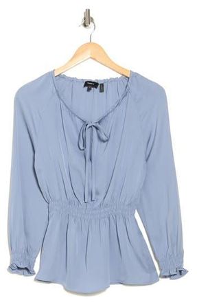 Theory Tie Neck Smocked Silk Top in Cornflower at Nordstrom Rack, Size Petite