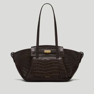 DeMellier The Midi Brooklyn in Dark Chocolate Croc-Effect Leather Shoulder bag