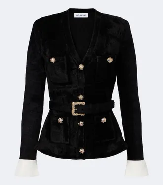 Self Portrait Belted embellished chenille jacket
