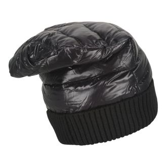 Herno Beanies, female, Black, Size: M Padded Nylon Hat with Ribbed Hem