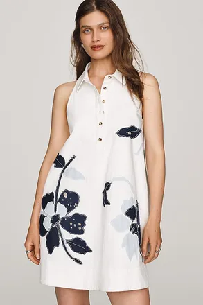 Maeve Denim Applique Swing Mini Dress