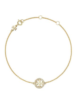 Tory Burch Miller Metallic Chain-Link Bracelet With Double T Charm And Crystal Embellishments In Brass Blend Woman