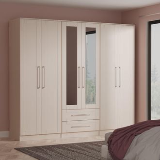 Welcome Furniture Malton Ready Assembled Tall 6 Door 2 Drawer 2 Mirror Wardrobe In Kashmir Ash - Welcome Furniture | TJ Hughes